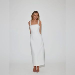Pearl Trim Midi Dress | White